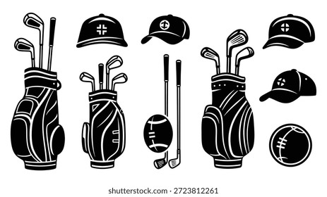coleção de ícones de golfe. ícone de linha fina. contém ícones como bolas de golfe, tacos de golfe, carros de golfe e outros. IlustraçãoEPS 10