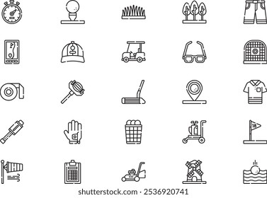 Golf icons collection is a vector illustration with editable stroke.