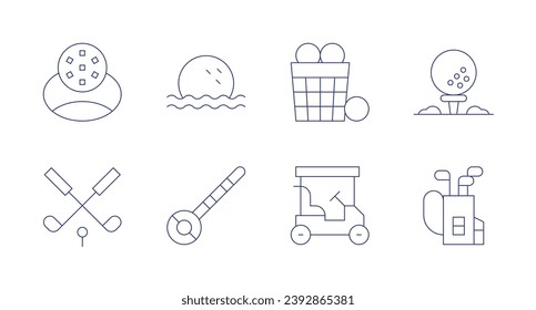 Golf icons. Editable stroke. Containing hole, water, golf, golf ball, basket, golf cart.