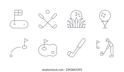 Golf icons. Editable stroke. Containing hole, birdie, ball, golf stick, golf, distance, golf player.