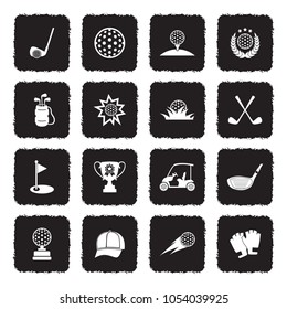 Golf Icons. Grunge Black Flat Design. Vector Illustration.