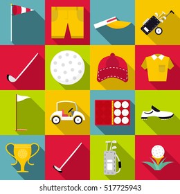 Golf icons set. Flat illustration of 16 golf vector icons for web