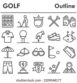 Golf icons set - icon, illustration on white background, outline style
