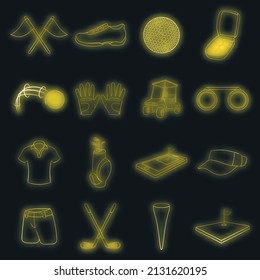 Golf icons set in neon style. Golf equipment set collection vector illustration