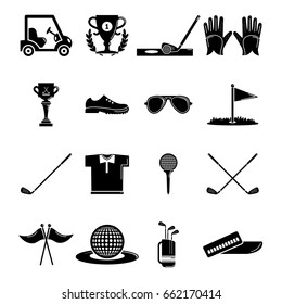 Golf icons set symbols. Simple illustration of 16 golf symbols vector icons for web