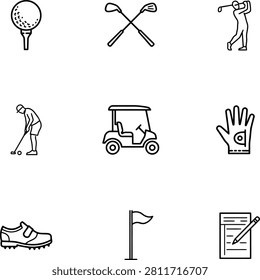 Golf icons set with various equipment and actions