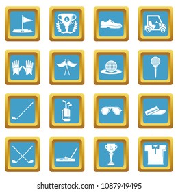 Golf icons set vector sapphirine square isolated on white background 