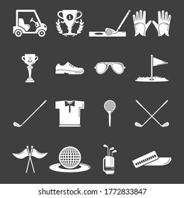 Iconos de golf establecen el vector blanco aislado en el fondo gris