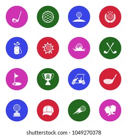 Golf Icons. White Flat Design In Circle. Vector Illustration. 
