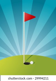 Golf illustration with hole flag on greens