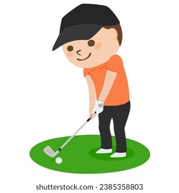 Golf illustration. A man trying to swing on the fairway.