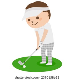 Golf illustration. A man trying to swing on the fairway.