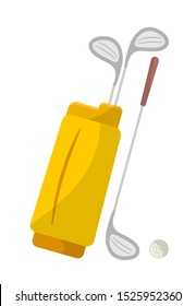 Golf Inventory Flat Vector Illustration. Lawn Game Tool Isolated On White Background. Professional Golf Clubs In Bag. Golfball And Putter Stickers. Luxury Lifestyle Outdoor Activities Concept