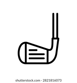Golf iron clubhead with angled face and short grip, black and white line art vector illustration