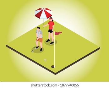 Golf isometric 3d vector concept for banner, website, illustration, landing page, flyer, etc.