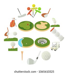 Golf items icons set. Cartoon illustration of 16 golf items vector icons for web