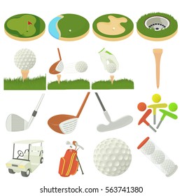 Golf items icons set. Cartoon illustration of 16 golf items vector icons for web