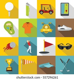 Golf items icons set. Flat illustration of 16 golf items vector icons for web