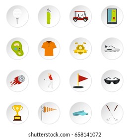 Golf items icons set in flat style isolated vector icons set illustration