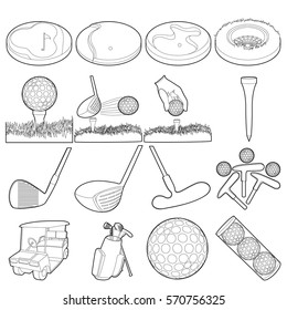 Golf items icons set. Outline illustration of 16 golf items vector icons for web