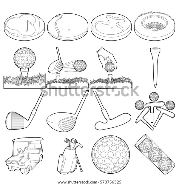 Golf items icons set. Outline illustration of 16\
golf items vector icons for\
web