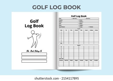 Golf journal interior. Golf game score information recorder and weather checker template. Interior of a logbook. Golf cart location info checker and total score calculator log book interior.