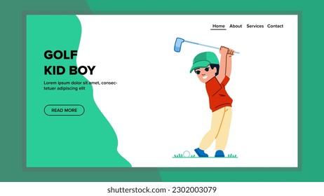 vector de niños de golf. deporte infantil, actividad de juego, estilo de vida masculino, curso familiar, bolso de niña niño golf web plana ilustración de dibujos animados