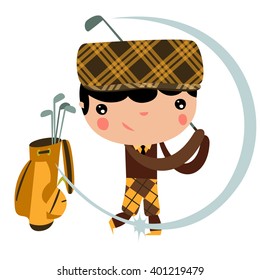 golf kid character. cute boy playing sports.
