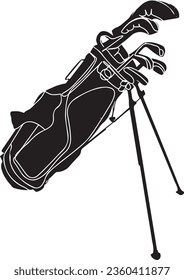 Kit de golf Silhouette - Ilustración de diseño de vectores, Kit de golf Ilustración - Engranaje atlético, Silhouette deportiva - Equipo de golf, Suministros de golf - Ilustración de arte vectorial