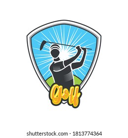 golf label with shield and player vector illustration design
