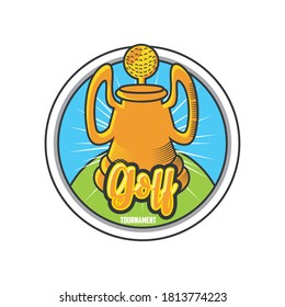 golf label with trophy on white background vector illustration design