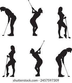 Golf lady, golfer silhouette, golf player vector files