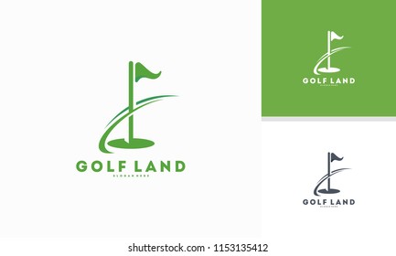 Golf Land logo designs concept vector, Golf flag with swoosh logo