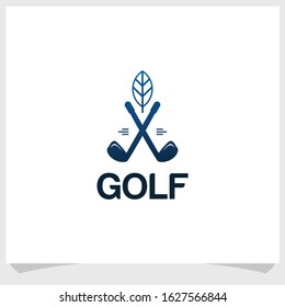 golf and leaf vintage logo design vector, golf sport icon logo design template