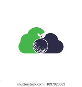 Golf lässt Cloud-Form Logo-Vorlage. Golfball und Blätter, Golfball und Sportlogo	