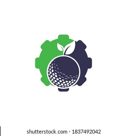 Golf leaves gear shape concept logo template. Golf ball and leaves, golf ball and sport logo