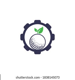 Golf leaves gear shape concept logo template. Golf ball and leaves, golf ball and sport logo