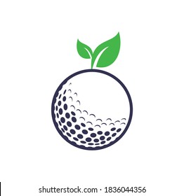 Golf leaves logo template. Golf ball and leaves, golf ball and sport logo