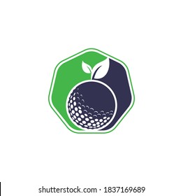 Golf leaves logo template. Golf ball and leaves, golf ball and sport logo