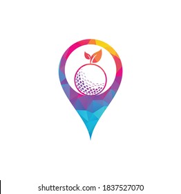 Golf leaves map pin shape concept logo template. Golf ball and leaves, golf ball and sport logo