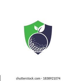 Plantilla de logotipo de concepto de forma de la cubierta de hojas de golf. Baloncesto y hojas de golf, bola de golf y logotipo deportivo	