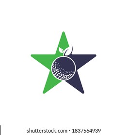 Golf leaves star shape concept logo template. Golf ball and leaves, golf ball and sport logo