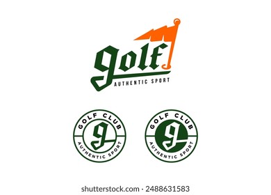 golf lettering with golf club and flag logo design for  for golfer, golf sport, tournament and club