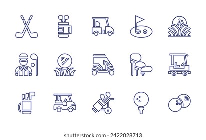 Golf line icon set. Editable stroke. Vector illustration. Containing golf, cart, golf sticks, ball, golfer, golf bag, equipment.