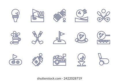 Golf line icon set. Editable stroke. Vector illustration. Containing golf, bag, sticks, course, ball, equipment, field, stick.