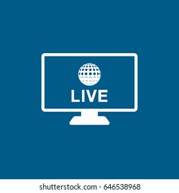Golf Live Match On TV Flat Icon On Blue Background