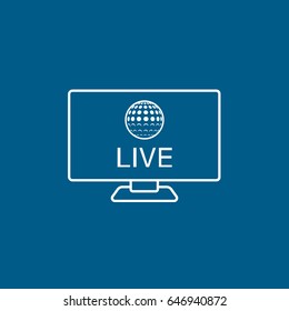 Golf Live Match On TV Line Icon On Blue Background