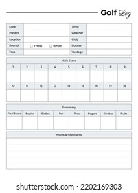 Golf log book interior template