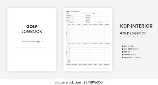 Golf Log Book Journal KDP Innenvorlage, die als Low-Content-Planer-Tracker verwendet wird