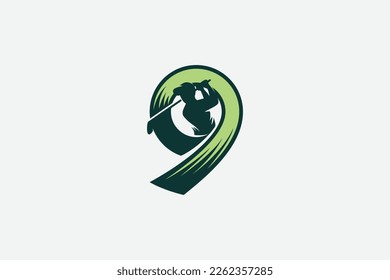 golf logo with a combination of the number 9 and the golfer for any business.